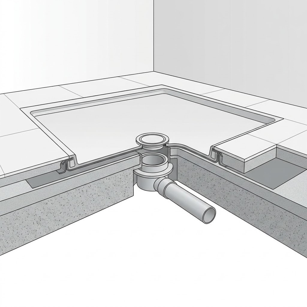 Einbau eines Mineralguss-Duschboards mit Bodenablauf im Estrichaufbau