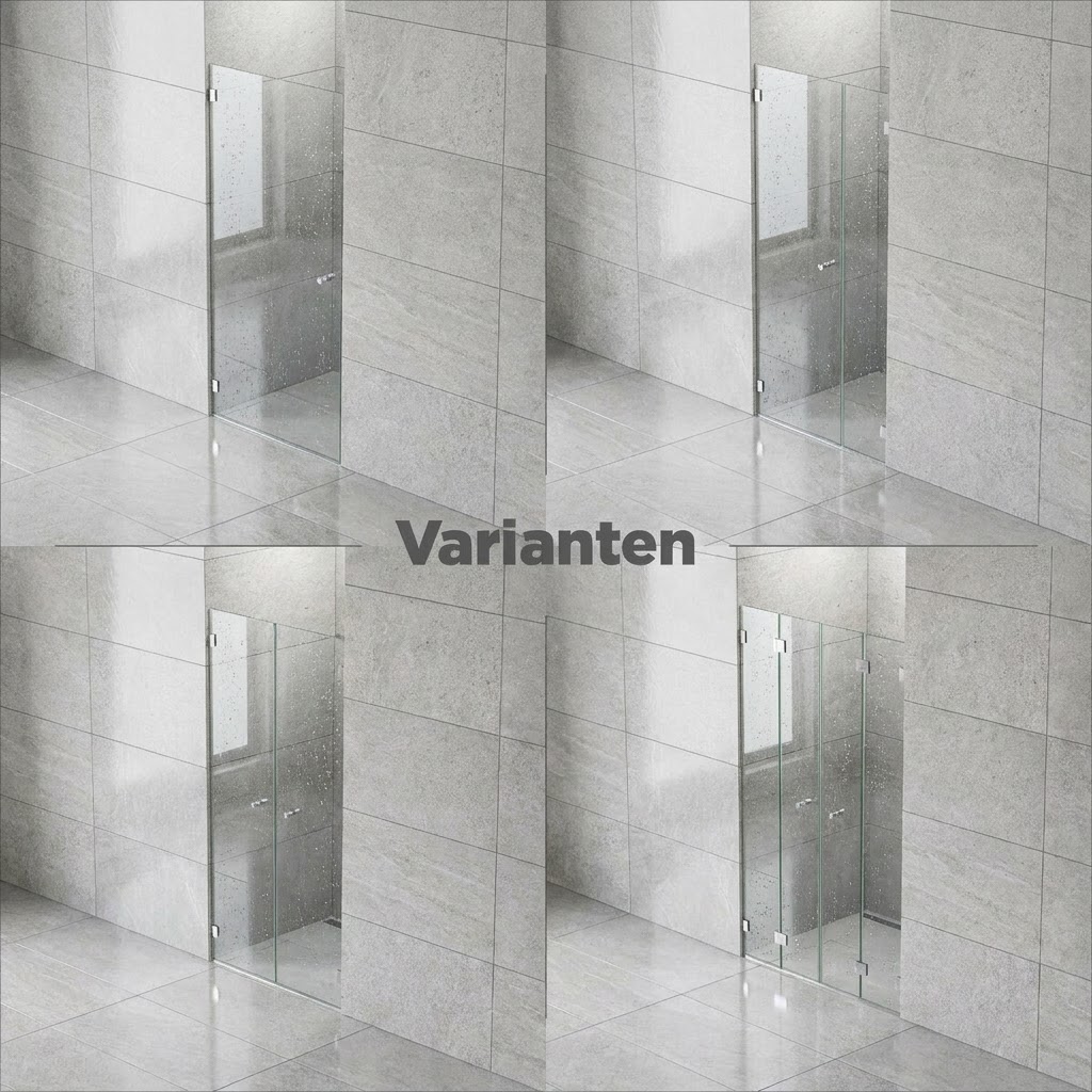 Nischen-Duschkabine aus Glas nach Maß: vier Varianten mit Tür- und Festelement