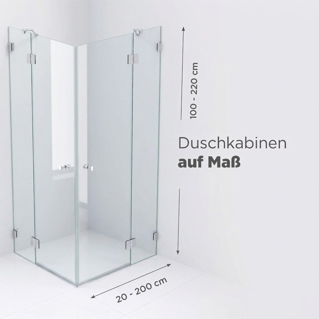 Eck-Duschkabine aus Glas nach Maß mit zwei Türen und Festelementen