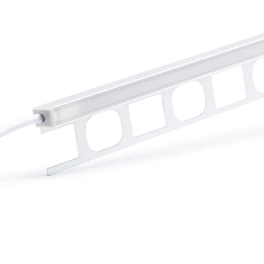 Wandabschlussprofil aus Aluminium mit LED-Abdeckung und perforiertem Schenkel