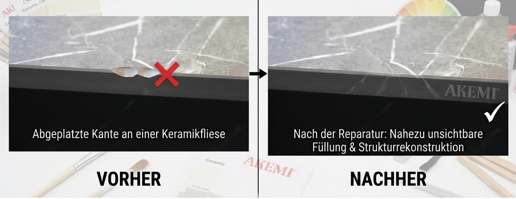 Abgeplatzte Kanten durch Fliesenreparatur instand gesetzt
